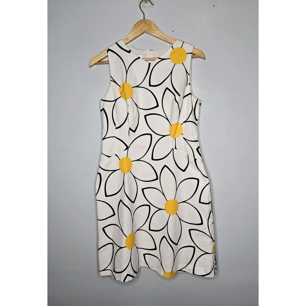 TALBOTS Sleeveless Daisy Dress 10 Petite Lined Retro Mod 60s Flower Power Fun